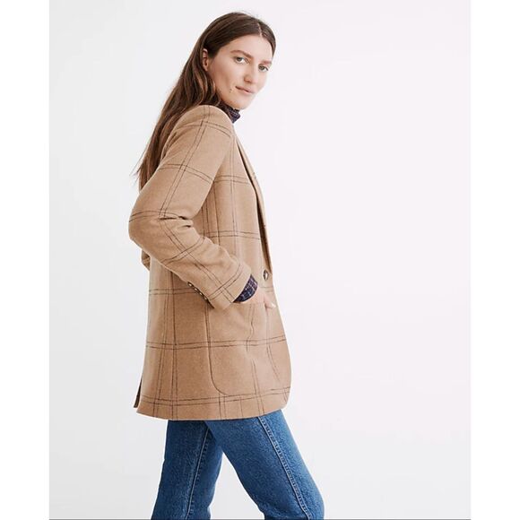 Madewell Larsen Blazer in Windowpane Camel - Picture 2 of 8
